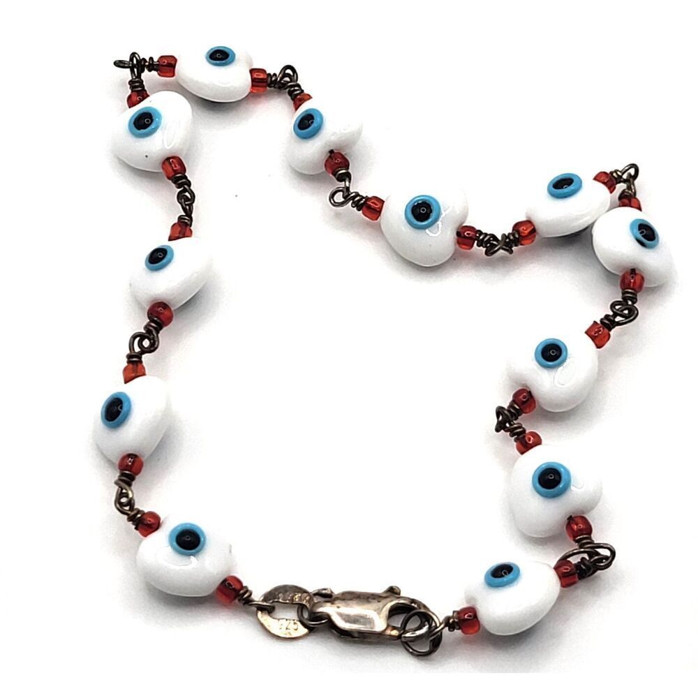 Sterling Silver Evil Eye Bracelet 8in